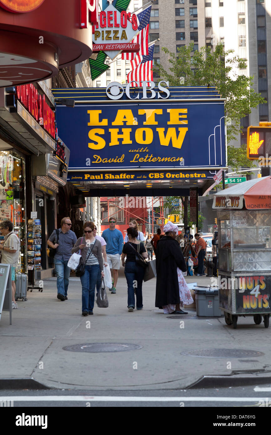Il Late Show marquee esterno Ed Sullivan Theater di New York City Foto Stock