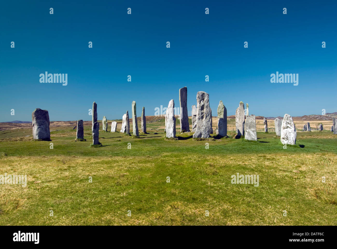 Callanish standing stone circle, Callanish, isola di Lewis, Ebridi Esterne, Scotland, Regno Unito. Foto Stock