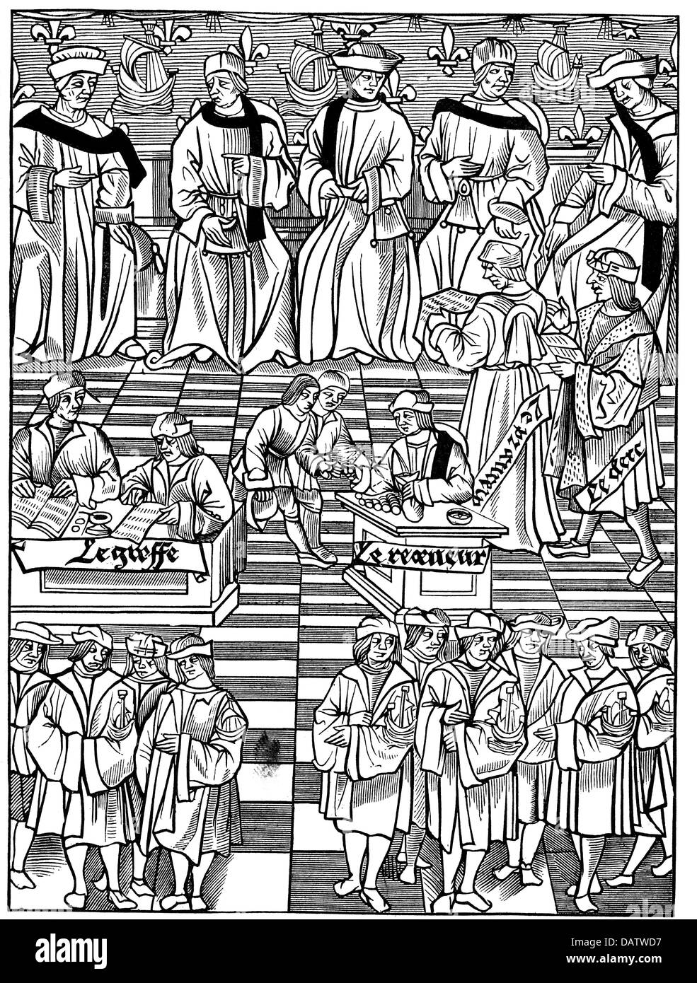 Commercio, commercianti, riunione del consiglio esecutivo dei commercianti parigini, taglio di legno, da Jacques Nyverd, 1528, diritti aggiuntivi-clearences-non disponibile Foto Stock