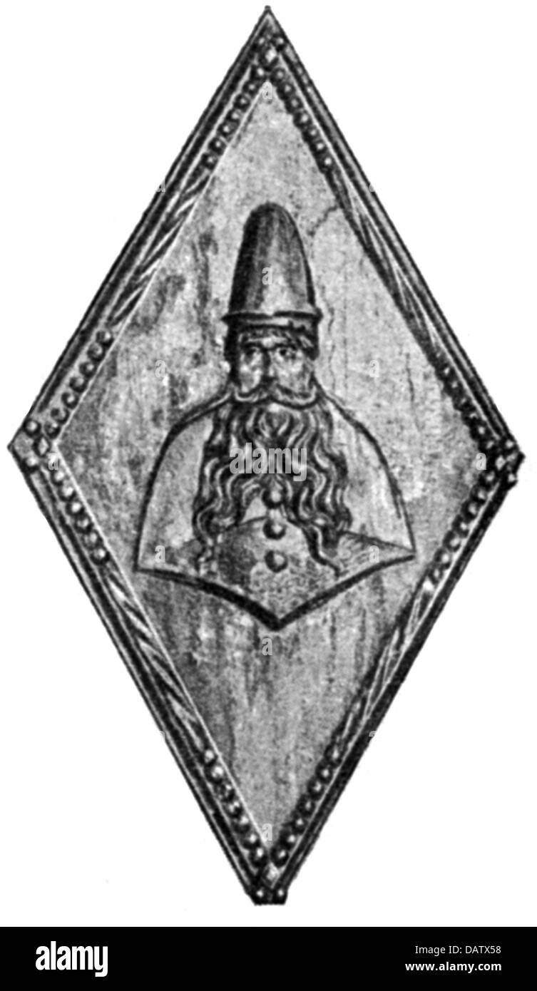Commercio, mercanti, ritratto di un uomo d'affari russo, all'emblema dei viaggiatori Novgorod, circa 17 ° secolo, Russia, mercante, mercanti, comunità mercantile, emblema, emblemi, Novgorod, ritratto, cappello, cappelli, barba, barba, testiera, uomo d'affari, uomini d'affari, storici, storici, uomini, uomini, persone, uomini, uomini, diritti aggiuntivi non disponibili Foto Stock