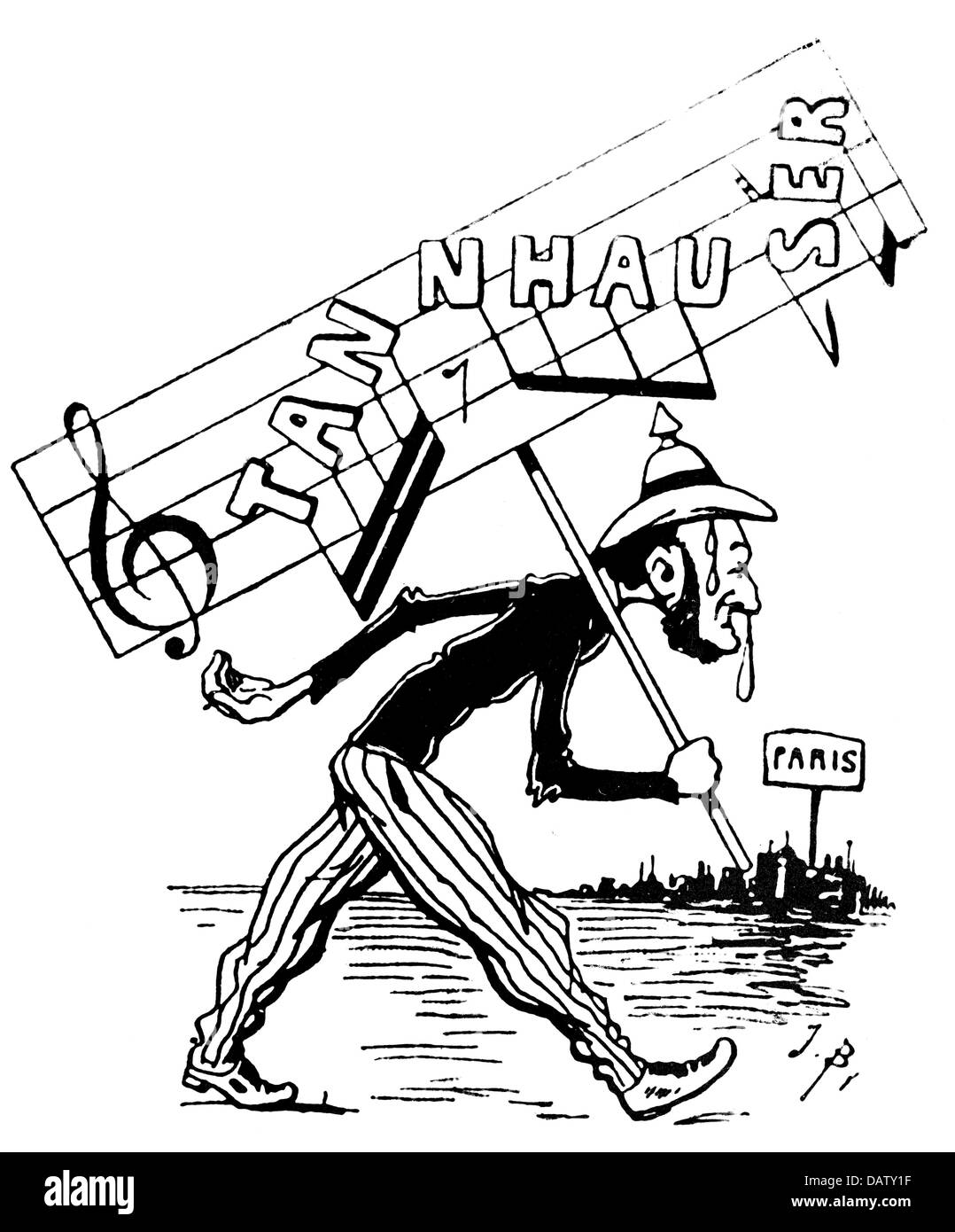 Wagner, Richard, 22.5.1813 - 13.2.1883, musicista tedesco (compositore), caricatura, portando Tannhaeuser a Parigi, disegnando da Blass, Foto Stock
