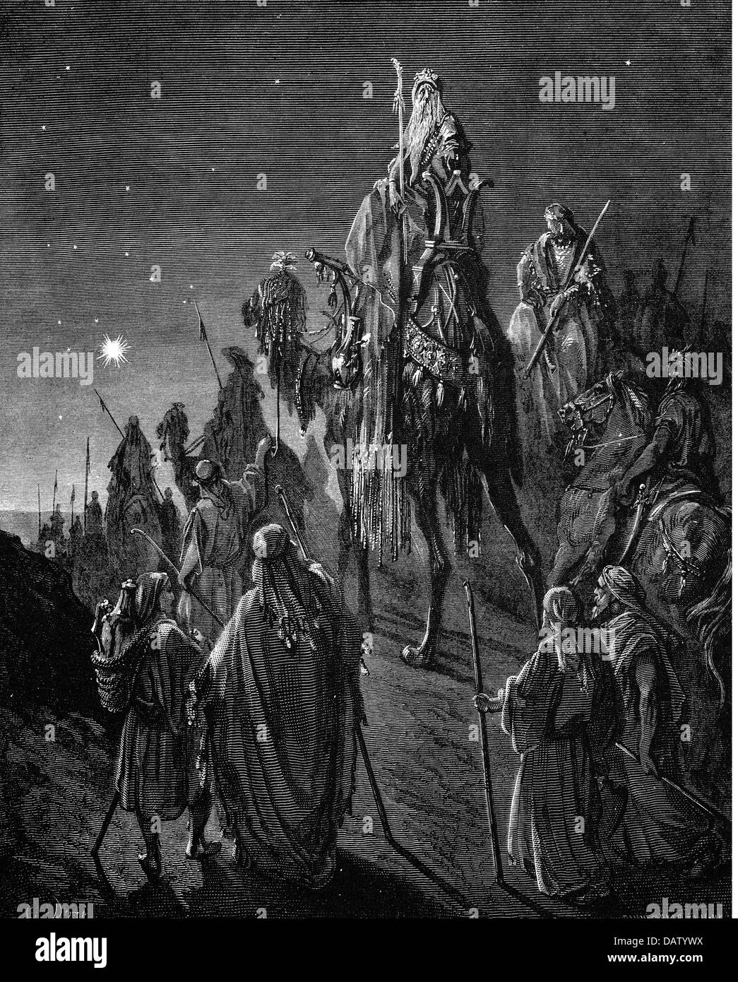 La religione, scene bibliche e i Re Magi, incisione su legno per la Bibbia da Gustave Doré, 1866, artista del diritto d'autore non deve essere cancellata Foto Stock