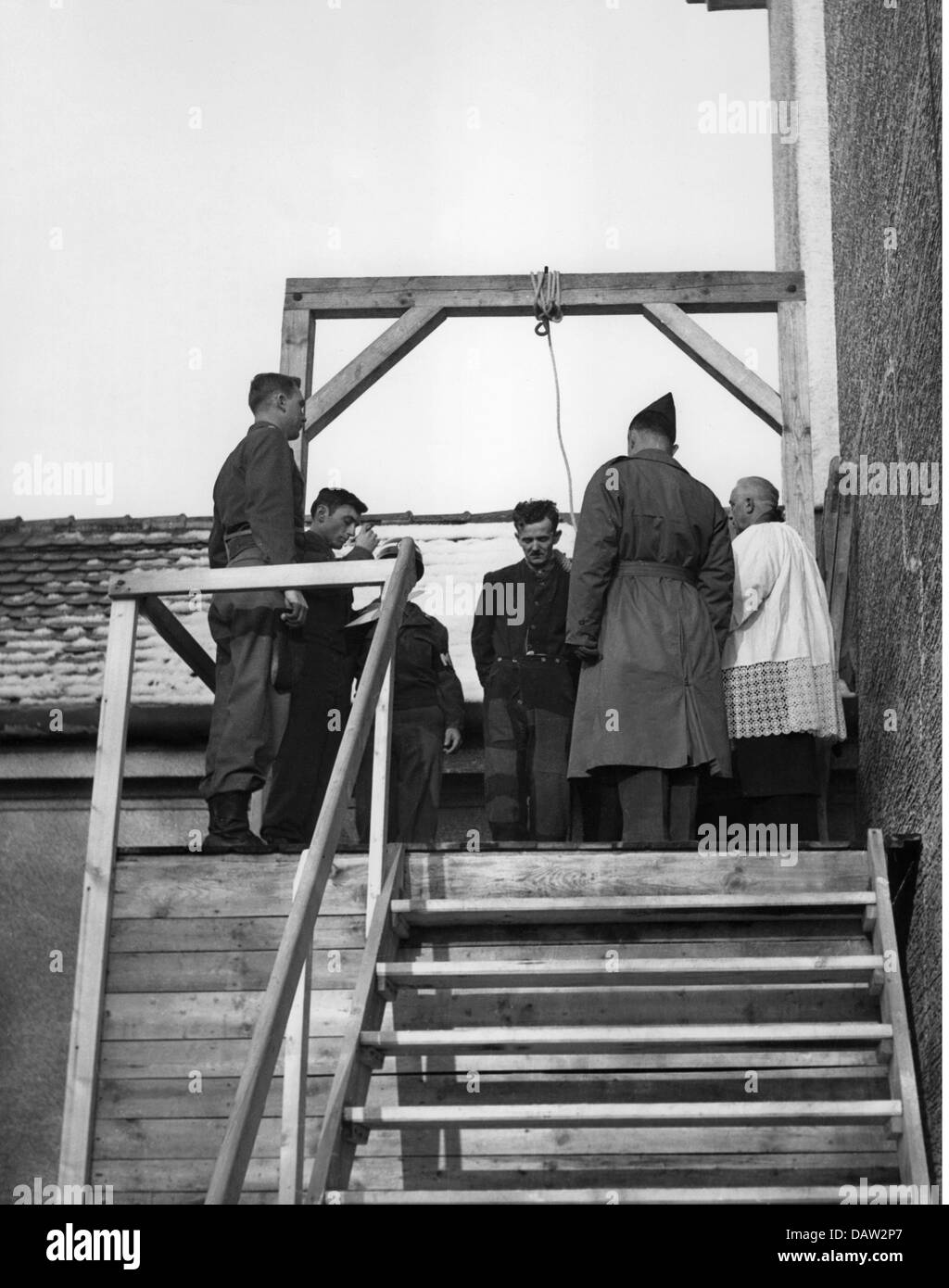 giustizia, sistema penitenziario, sospensione, esecuzione di Anton Schosser per l'omicidio di un aviatore americano sparato, Landsberg am Lech, 24.1.1946, diritti aggiuntivi-clearences-non disponibile Foto Stock