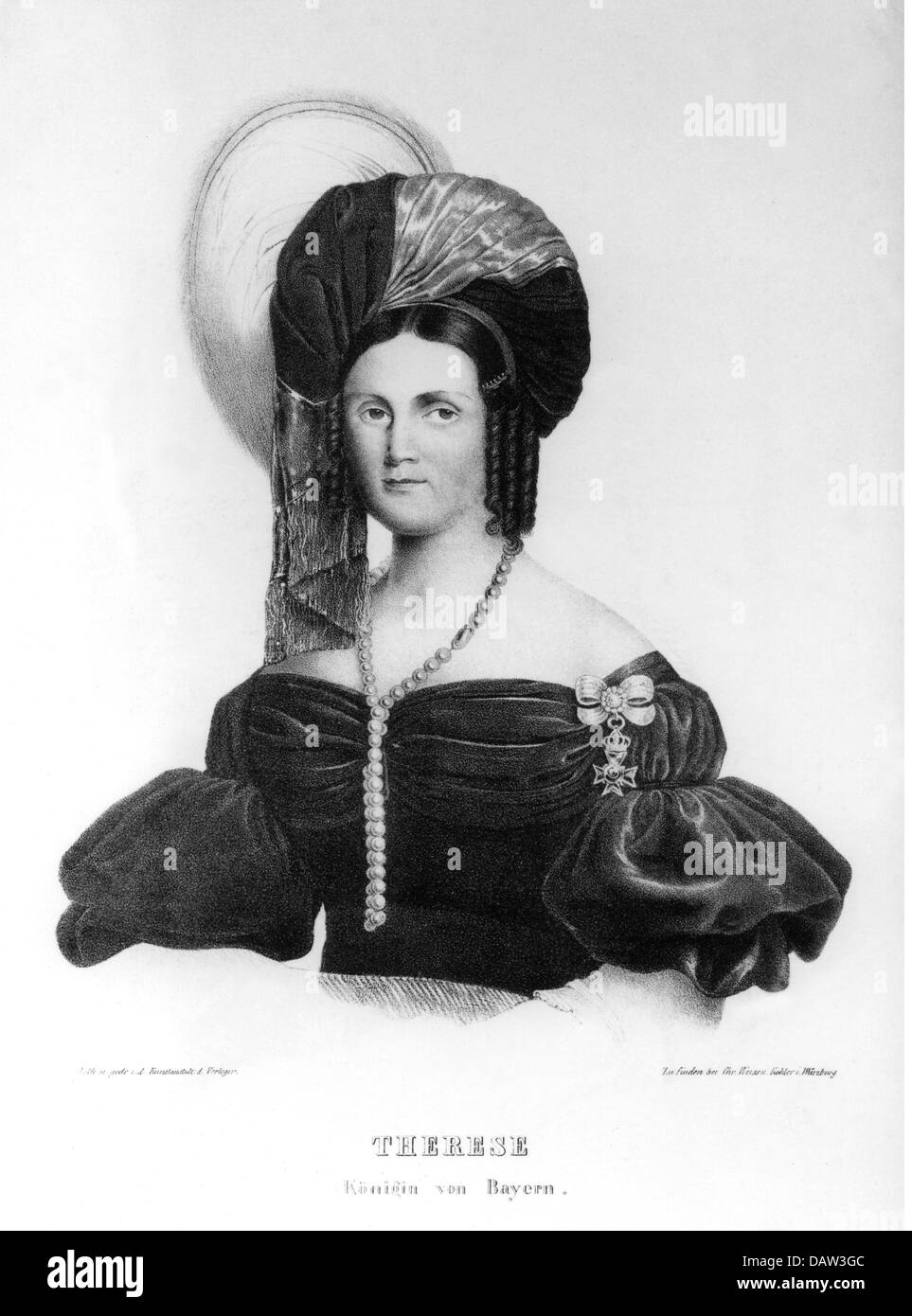 Therese Charlotte, 8.7.1792 - 26.10.1854, Regina di Baviera 13.10.1825 - 20.3.1848, ritratto, litografia, stampato da Weissenkoehler, Würzburg, circa 1835, Foto Stock