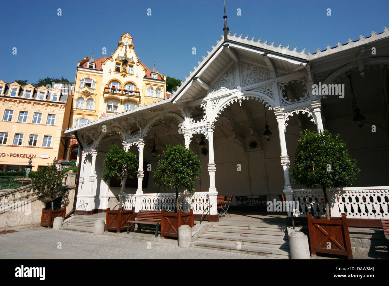 Il Colonnato del mercato (Tržní kolonáda), Karlovy Vary, Repubblica Ceca Foto Stock