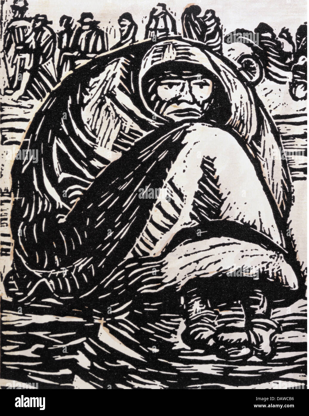 Belle arti, Barlach, Ernst (1870 - 1938), grafica, 'Die Armut" (la miseria), xilografia, Germania, 1918, collezione privata, Foto Stock