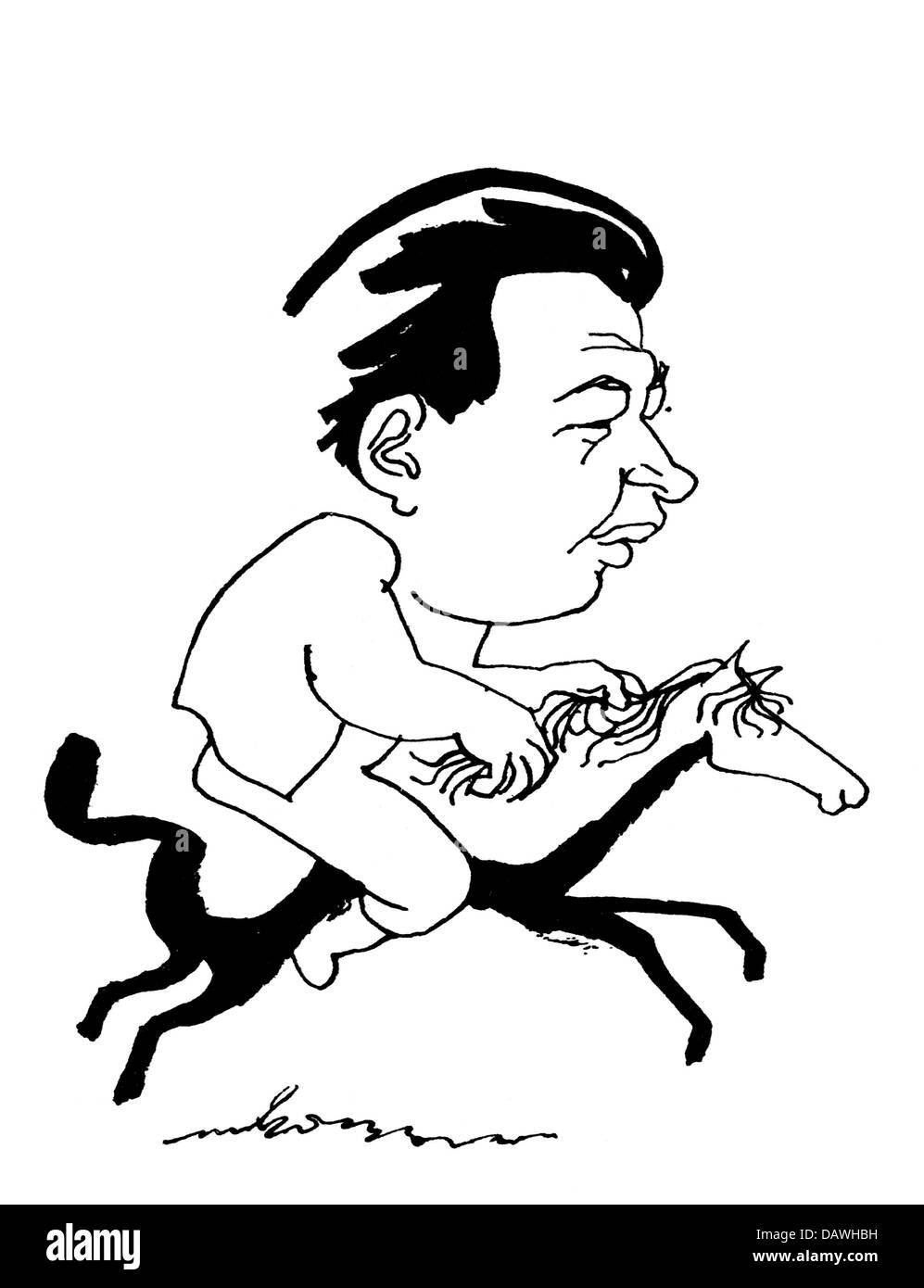 Aitmatov, Chinghiz, 12.12.1928 - 10.6.2008, autore/scrittore russo, ritratto, caricatura, disegno d'inchiostro, 1980, Foto Stock