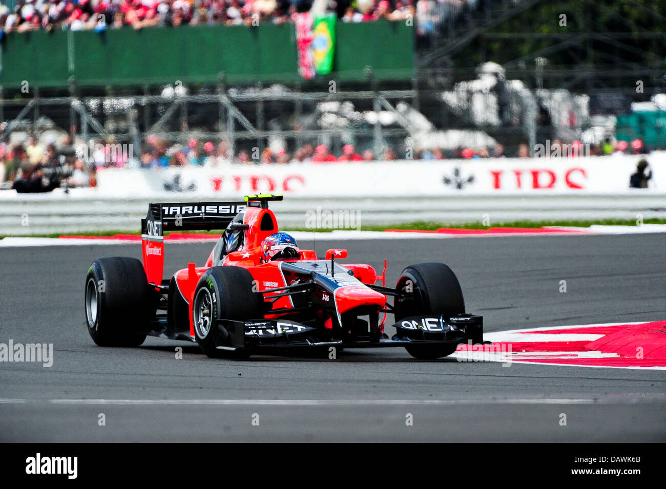 Charles Pic Marussia F1, al Loop durante il 2012 Gran Premio di Gran Bretagna a Silverstone Foto Stock