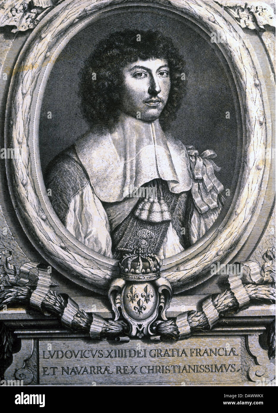 Luigi XIV, 5.9.1638 - 1.9.1715, re di Francia 14.5.1643 - 1.9.1715, ritratto, incisione di Antoine Masson, circa 1700, collezione privata, Foto Stock