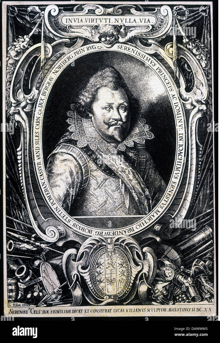 Joachim Ernst von Brandenburg-Ansbach, 22.6.1583 - 7.3.1625, margravio di Brandeburgo, la Prussia, ritratto, incisione su rame da Lucas Kilian, Augsburg, 1620, collezione privata, artista del diritto d'autore non deve essere cancellata Foto Stock
