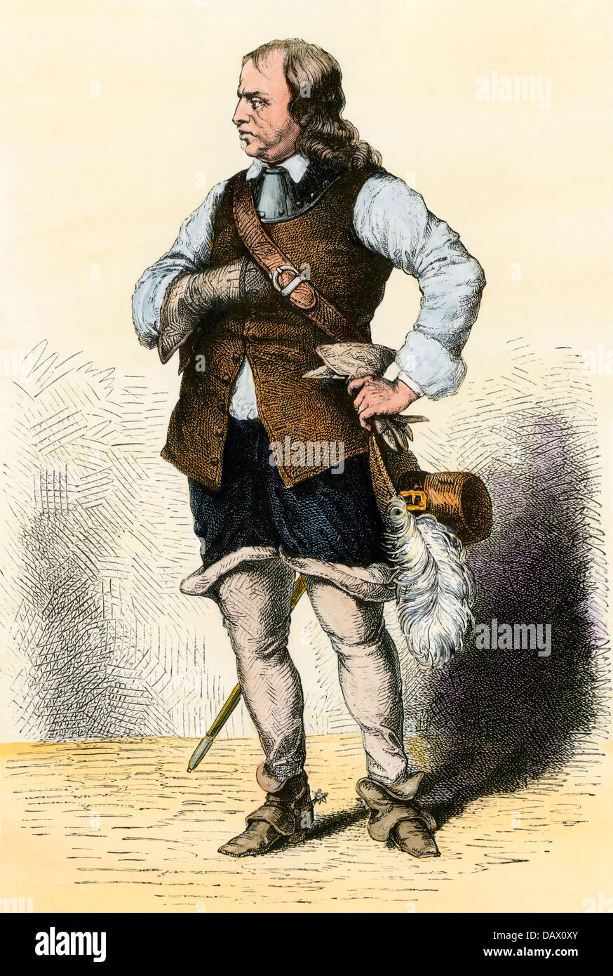 Il signore Protector Oliver Cromwell. Colorate a mano la xilografia Foto Stock