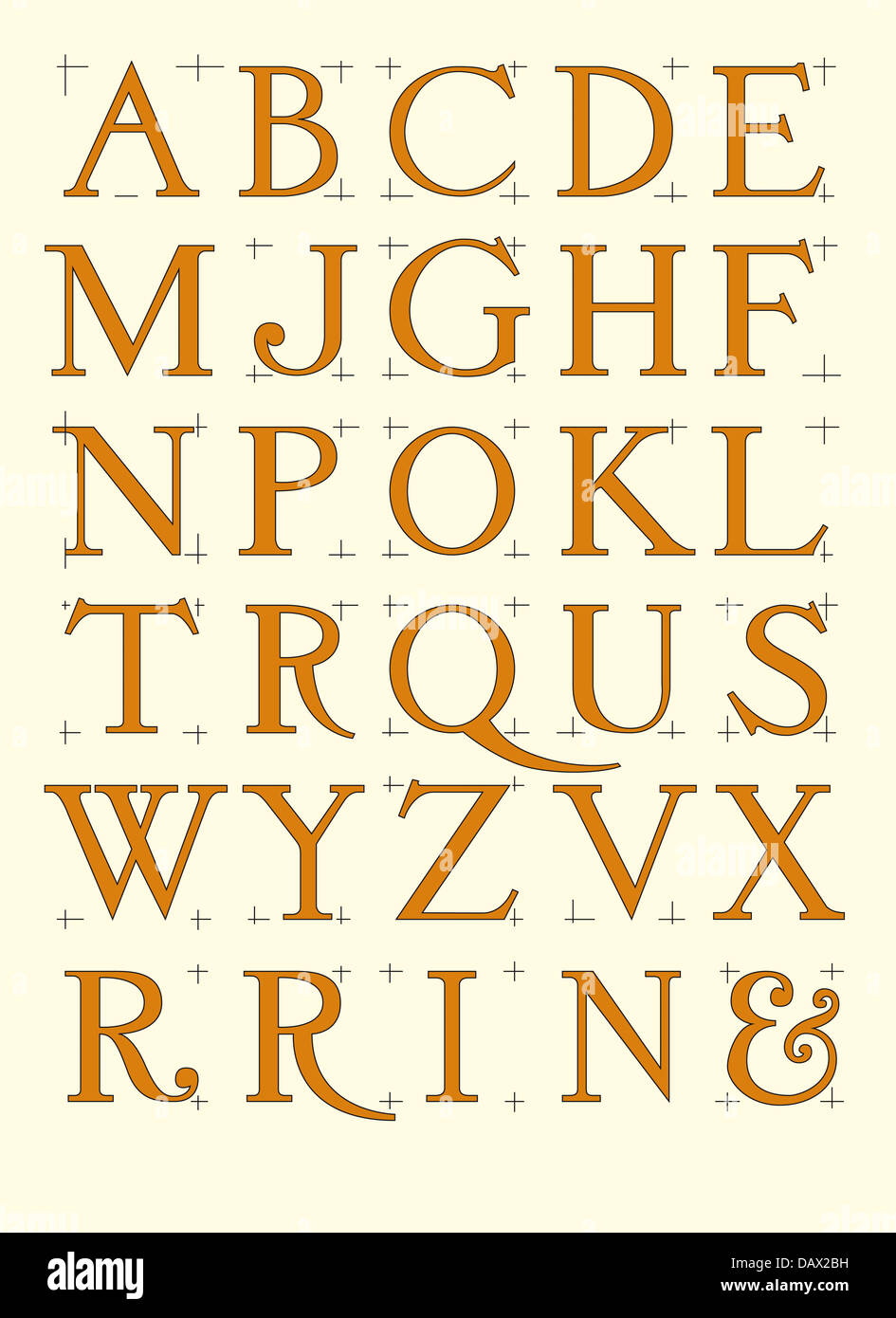 Moderno alfabeto romano proporzionale con lettere maiuscole Foto Stock