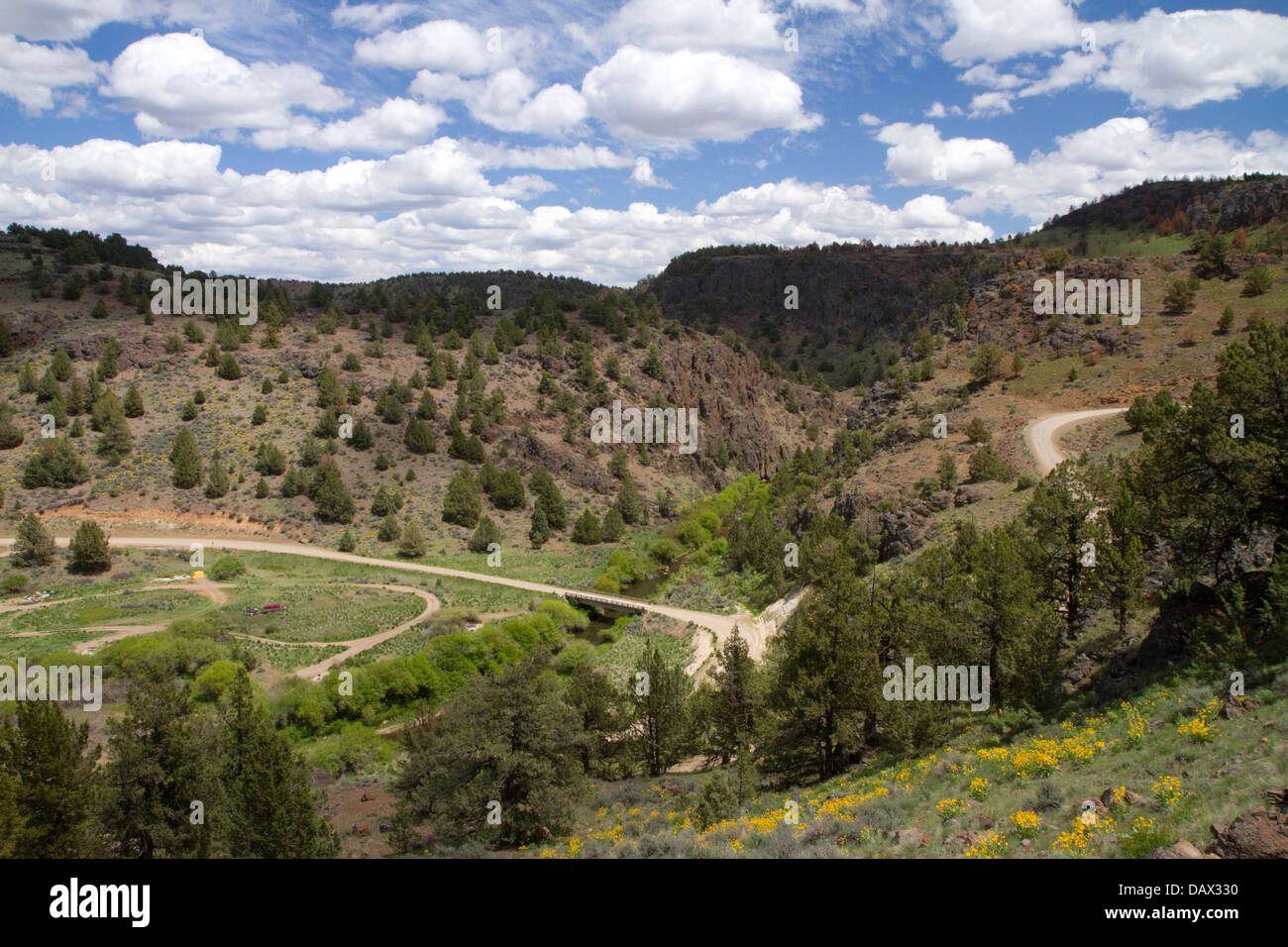 Vista panoramica lungo la Owyhee Uplands Backcountry Byway, Owyhee County, Idaho, Stati Uniti d'America. Foto Stock