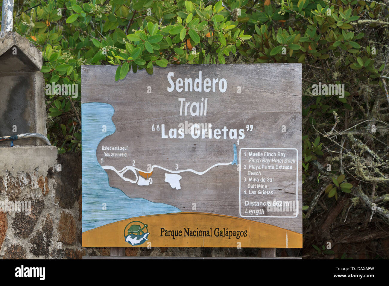 Las Grietas, Trail, Mappa,Isola di Santa Cruz, Isole Galapagos, Ecuador Foto Stock