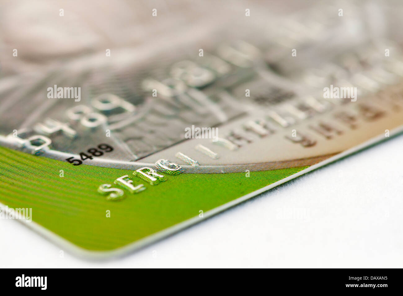 Banca di Credito card macro contro uno sfondo bianco Foto Stock