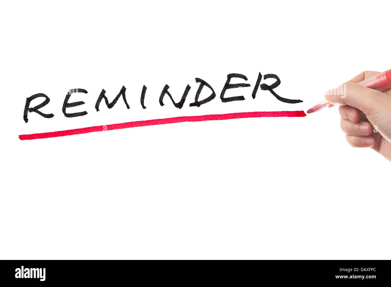 La scrittura a mano parola promemoria su una lavagna bianca Foto Stock