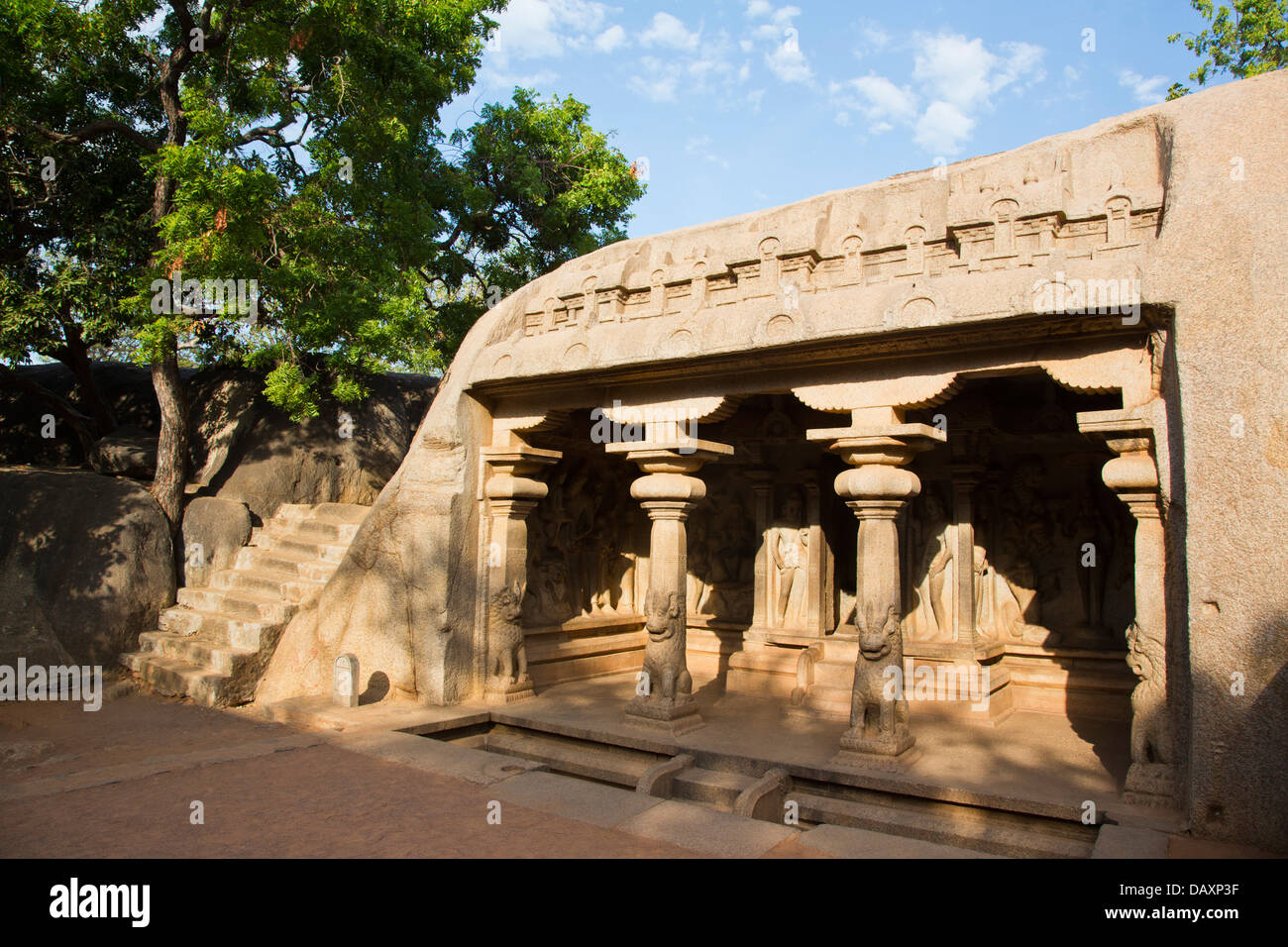 Antico tempio a Mahabalipuram e Kanchipuram District, Tamil Nadu, India Foto Stock