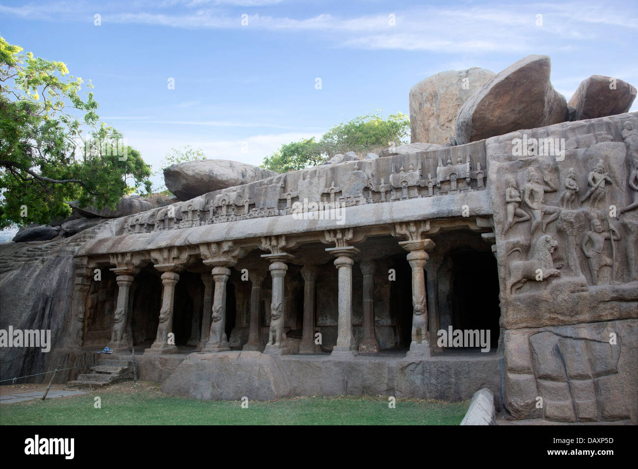 Antico tempio a Mahabalipuram e Kanchipuram District, Tamil Nadu, India Foto Stock