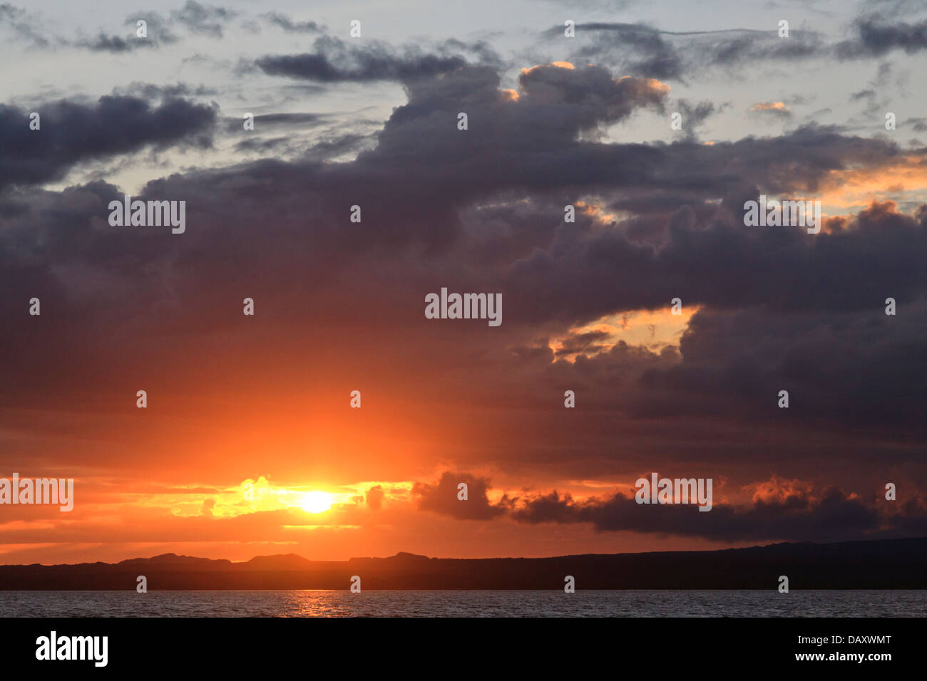Sunset, Punta Mangle, Fernandina Island, Isole Galapagos, Ecuador Foto Stock