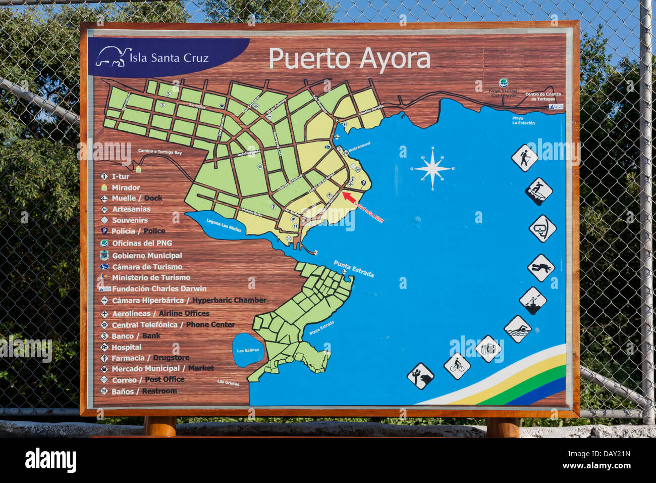 Puerto Ayora, Mappa, Isola di Santa Cruz, Isole Galapagos, Ecuador Foto Stock