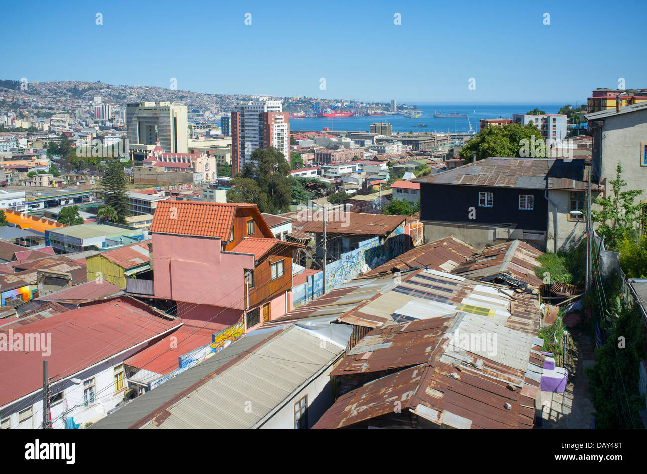 Le strade e i siti di interesse turistico del Porto di Valparaiso Foto Stock