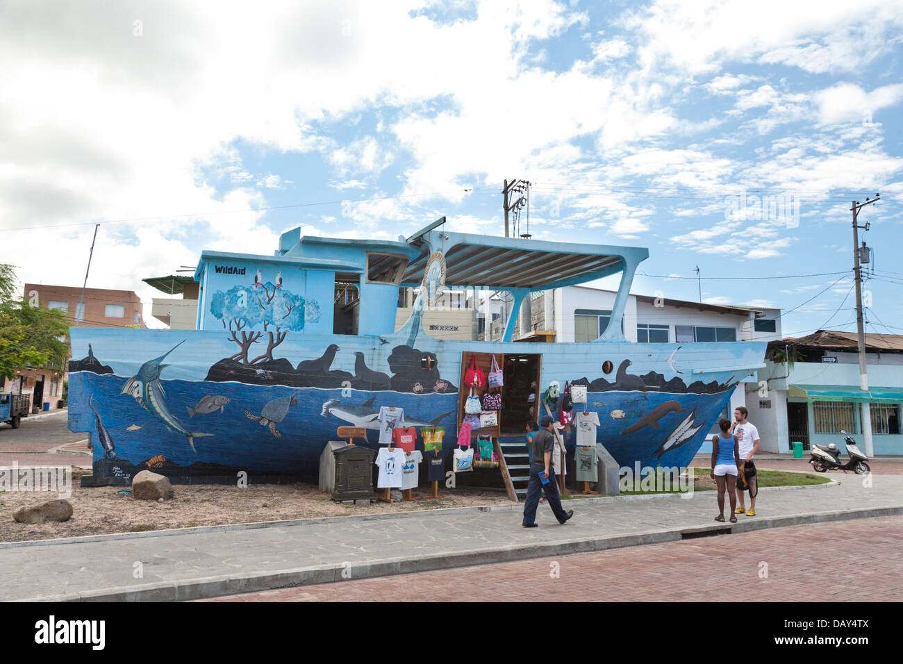 Negozio di souvenir, Puerto Baquerizo Moreno, San Cristobal Island, Isole Galapagos, Ecuador Foto Stock