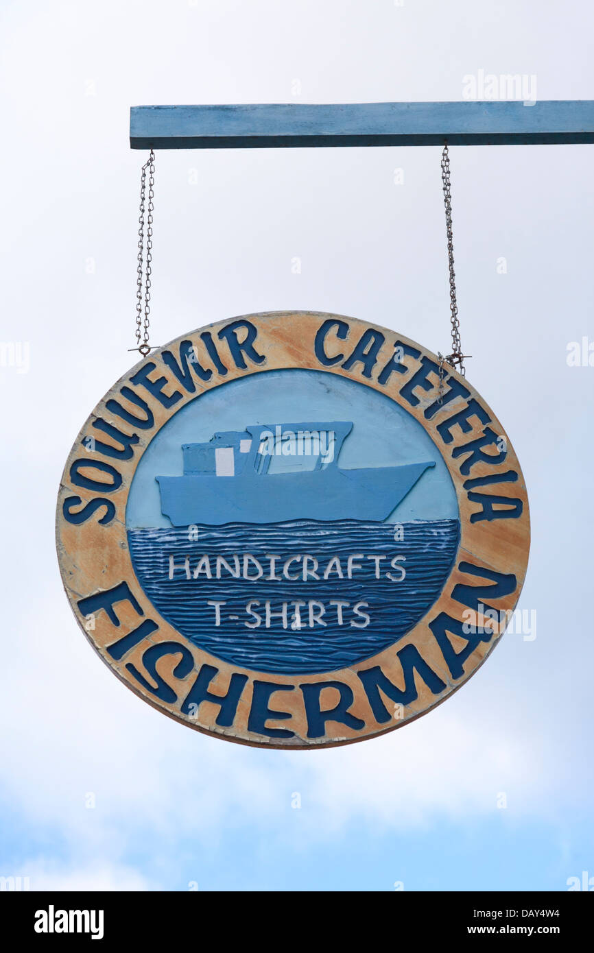 Negozio di souvenir, Puerto Baquerizo Moreno, San Cristobal Island, Isole Galapagos, Ecuador Foto Stock