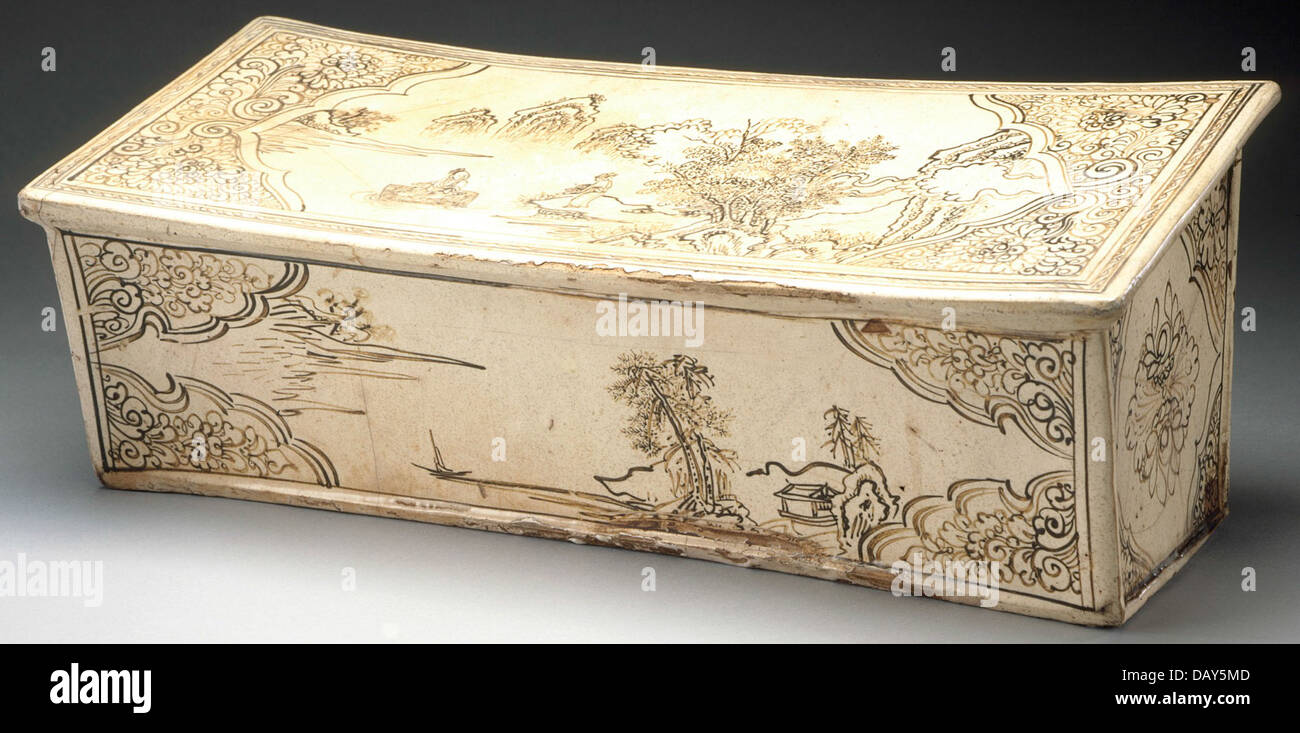 Poggiatesta (Zhen) con figure nel paesaggio M.73.48.118 (1 di 3) Foto Stock