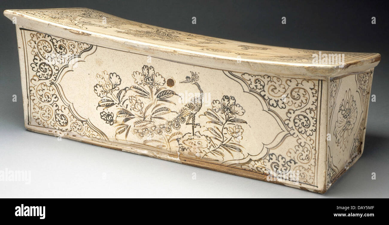 Poggiatesta (Zhen) con figure nel paesaggio M.73.48.118 (2 di 3) Foto Stock