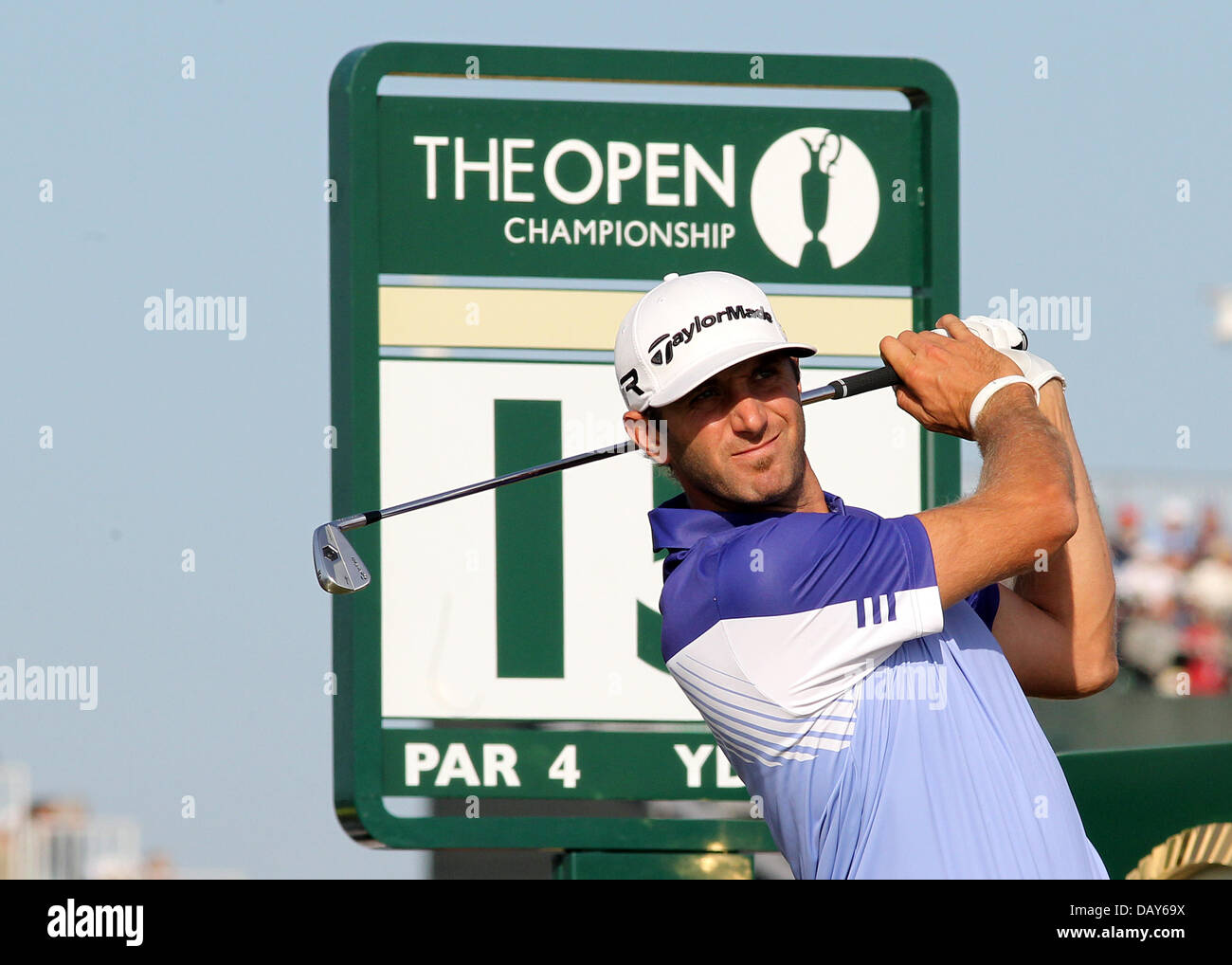 20.07.13 Muirfield, East Lothian, Scozia. American Dustin Johnson in azione durante il terzo round dell'Open di Golf da Campionato Muirfield. Il 2013 Open Championship sarà la 142Open Championship tenutosi 18-21 luglio a Muirfield Golf Links in Gullane, East Lothian, Scozia. Foto Stock