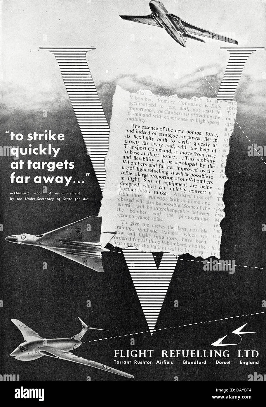 Annuncio in volo il rifornimento in volo il rifornimento Ltd Blandford DORSET REGNO UNITO Inghilterra fornitori per il settore aeronautico annuncio nella rivista di settore circa 1955 Foto Stock