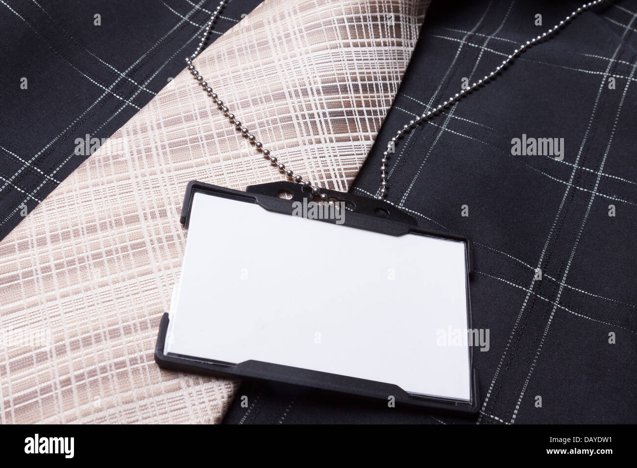 Card empty id badge sulla tuta uomo Foto Stock