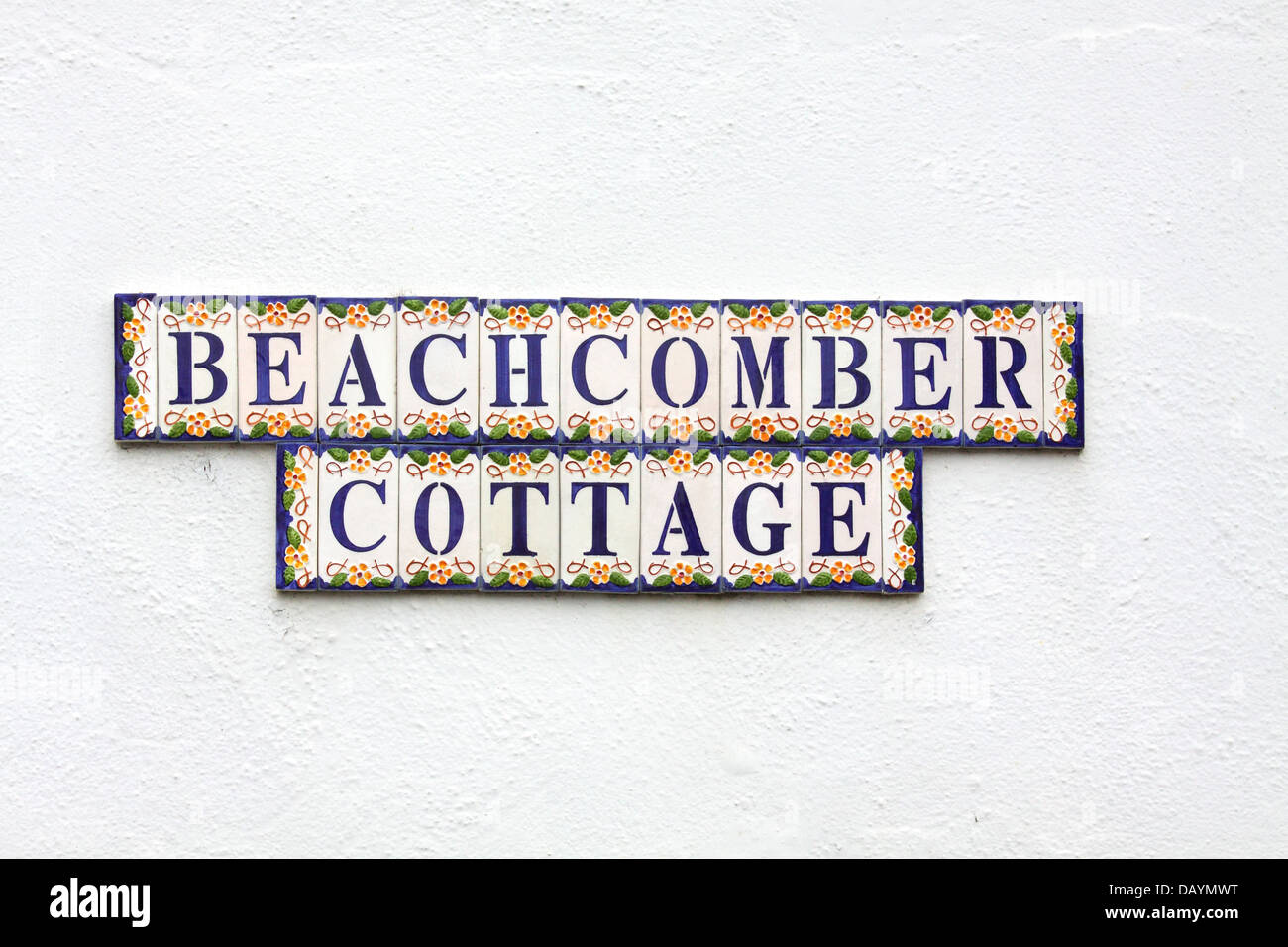 Beachcomber Cottage targhetta di fabbrica piastrelle a Cromer, Norfolk, Inghilterra Foto Stock