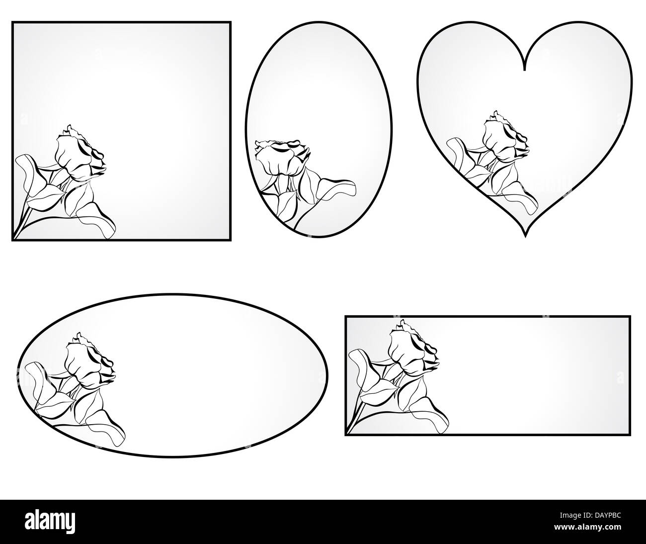 Set di etichette con la silhouette di rose Foto Stock