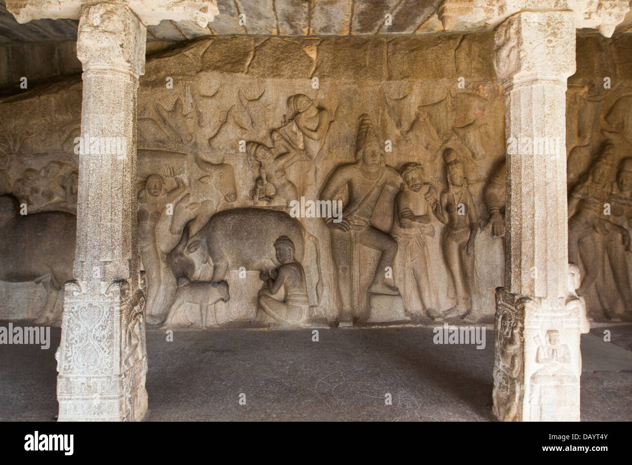 Mandapam Stone Temple Grotta, Mahabalipuram o Mamallapuram, Tamil Nadu, India Foto Stock