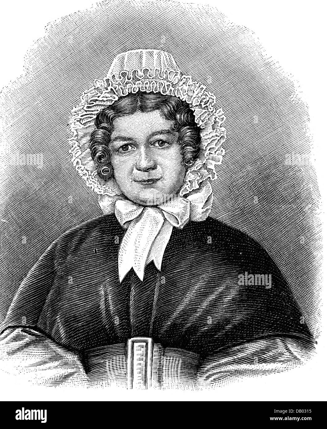 Willemer, Marianne von, 20.11.1784 - 6.12.1860, attrice austriaca, ballerina, poeta, amico di Johann Wolfgang von Goethe, ritratto, incisione in legno dopo un disegno in gesso del 1836, Foto Stock