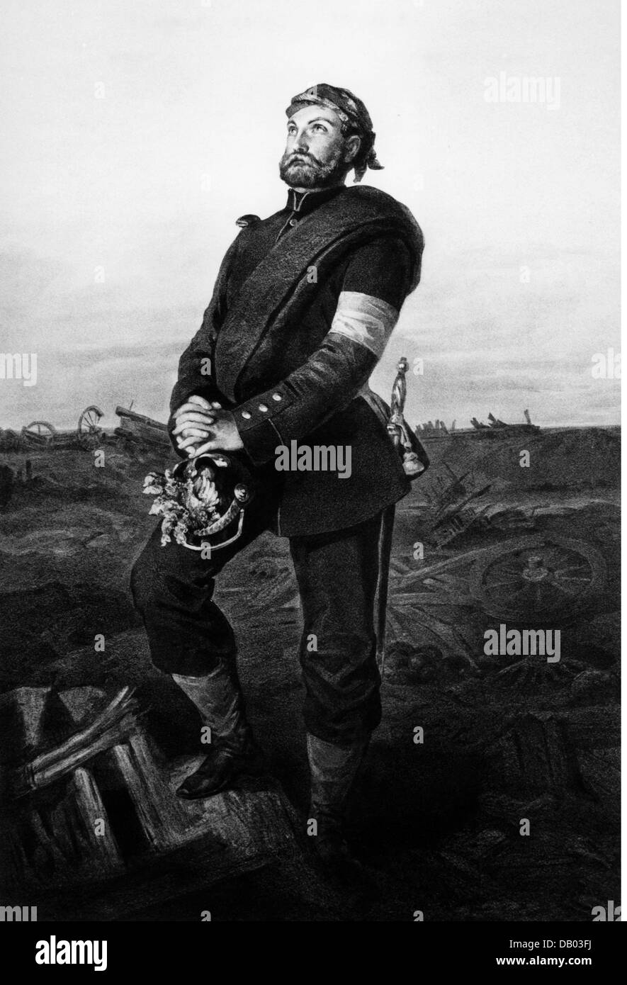Eventi, seconda guerra dello Schleswig 1866, soldato prussiano in preghiera, litografia di Sussenapp, 1864, diritti aggiuntivi-clearences-non disponibile Foto Stock