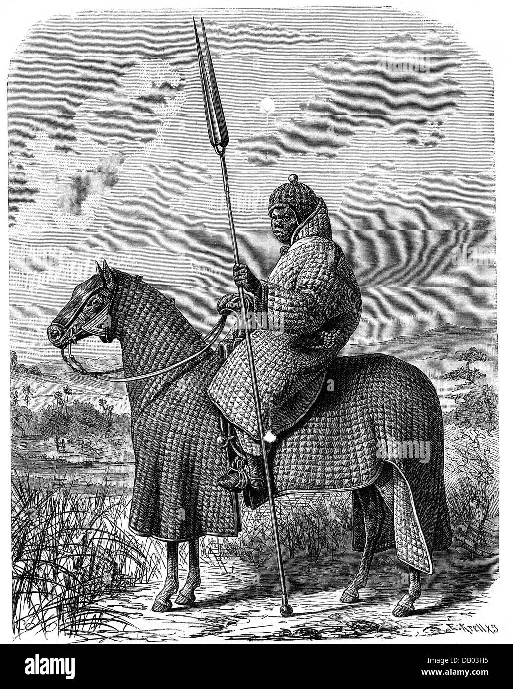Militare, Africa, Ciad, Regno di Baguirmi, guerriero montato, incisione del legno di E. Krell, XIX secolo, Africa centrale, rider, cavallereschi, cavallereschi, cavallereschi, cavallo, cavalli, lancia, balli, musulmano, mussulmani, mussulmani, lancia, lancia, armata, armi, arma, braccio, nero africano, albanri, cavalleria, cavalleria, non-disponibili, cavallerini storici, cavalieri, cavallerini, cavallerini, cavalieri aggiuntivi Foto Stock