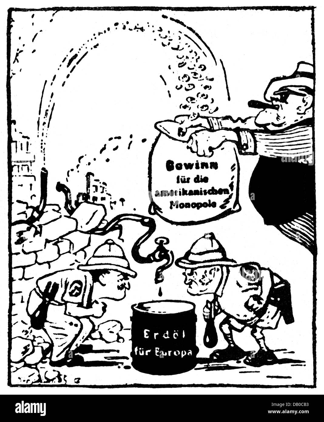 Energia, greggio, compagnie petrolifere americane come beneficiari dell'intervento francese-britannico durante la crisi di Suez, caricatura, da: 'Prawda', Mosca, 24.11.1956, diritti aggiuntivi-clearences-non disponibile Foto Stock