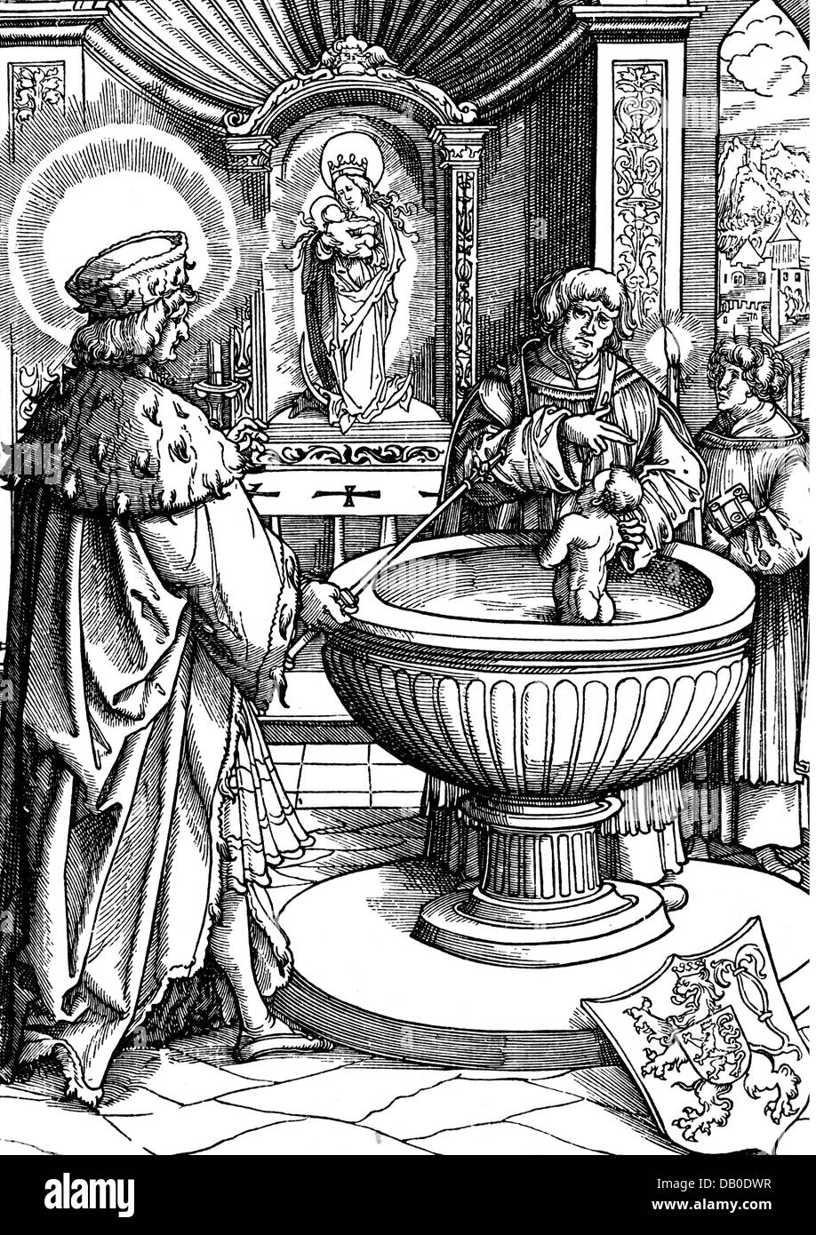 Venceslao i 'il santo' circa 907 - 28.9.929, Duca di Boemia 13.2.921 - 28.9.929, a lunghezza intera, in legno di Leonhard Beck, 16th secolo, Foto Stock