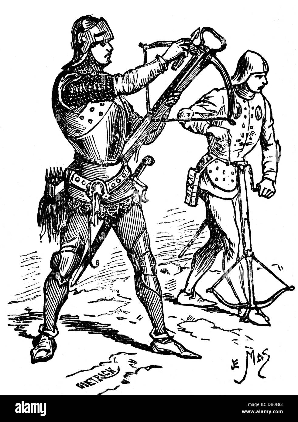 Militare, Medioevo, fanteria, francese crossbowmen, 15 ° secolo, che si estende del crossbow, incisione in legno, 19 ° secolo, crossbowman, armi, armi, armi, armi, soldati, soldato, guerra, guerre, span, Francia, storico, medievale, uomini, uomo, uomini, persone, diritti aggiuntivi-clearences-non disponibile Foto Stock