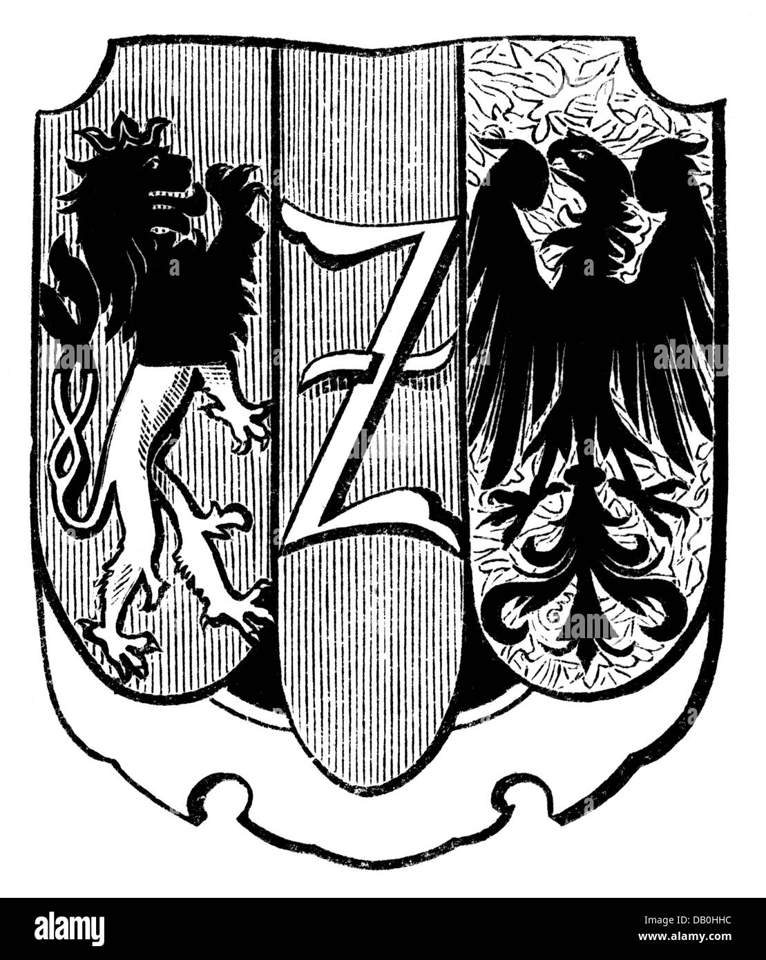 Eraldica, stemma, Germania, armi cittadine, Zittau, incisione in legno, 1875, diritti-aggiuntivi-non-disponibili Foto Stock
