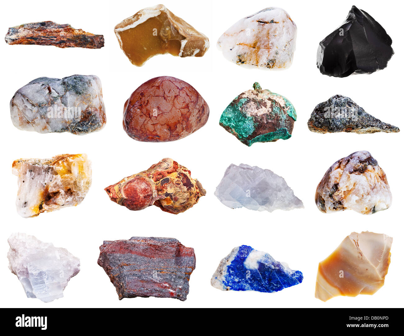Set di minerali di roccia isolata su sfondo bianco Foto Stock