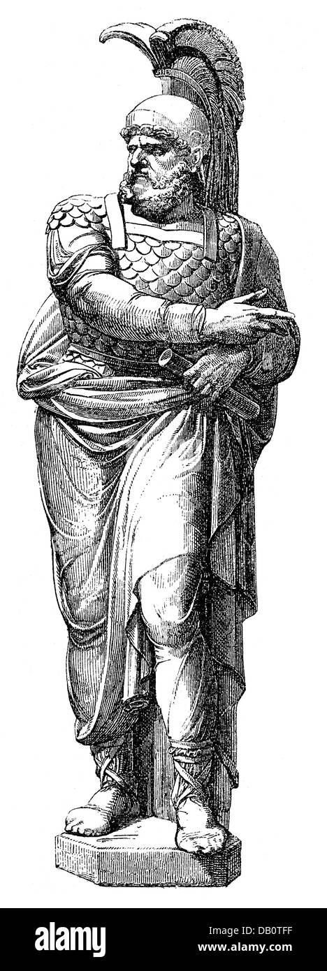 Annibale, 247 - 183 a.C., Cartagine generale, a lunghezza intera, dopo scultura di Vincenz Pilz (1816 - 1896), incisione in legno, 19th secolo, Foto Stock