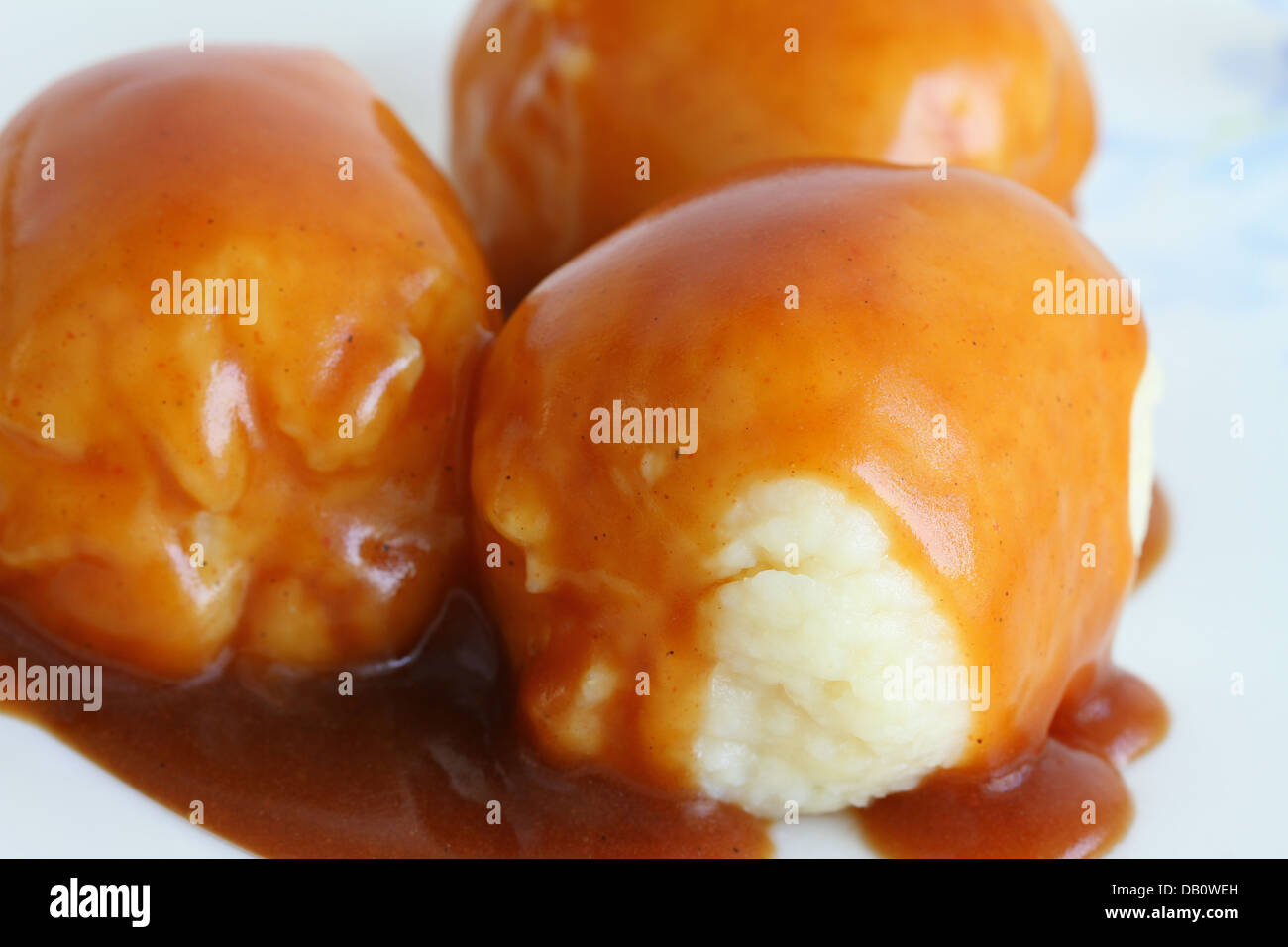 Gli gnocchi di patate con sugo di carne, close up Foto Stock