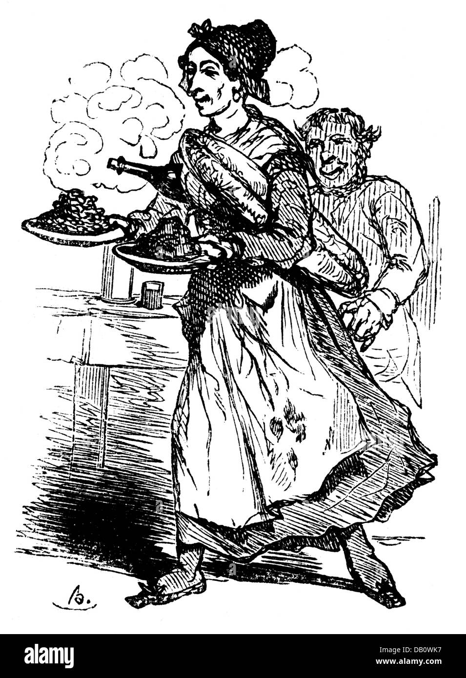 Gastronomia, dipendenti / servizio, cameriera alla taverna 'Ru de Vallais', incisione in legno, di Blanchard, 19 ° secolo, diritti aggiuntivi-clearences-non disponibile Foto Stock