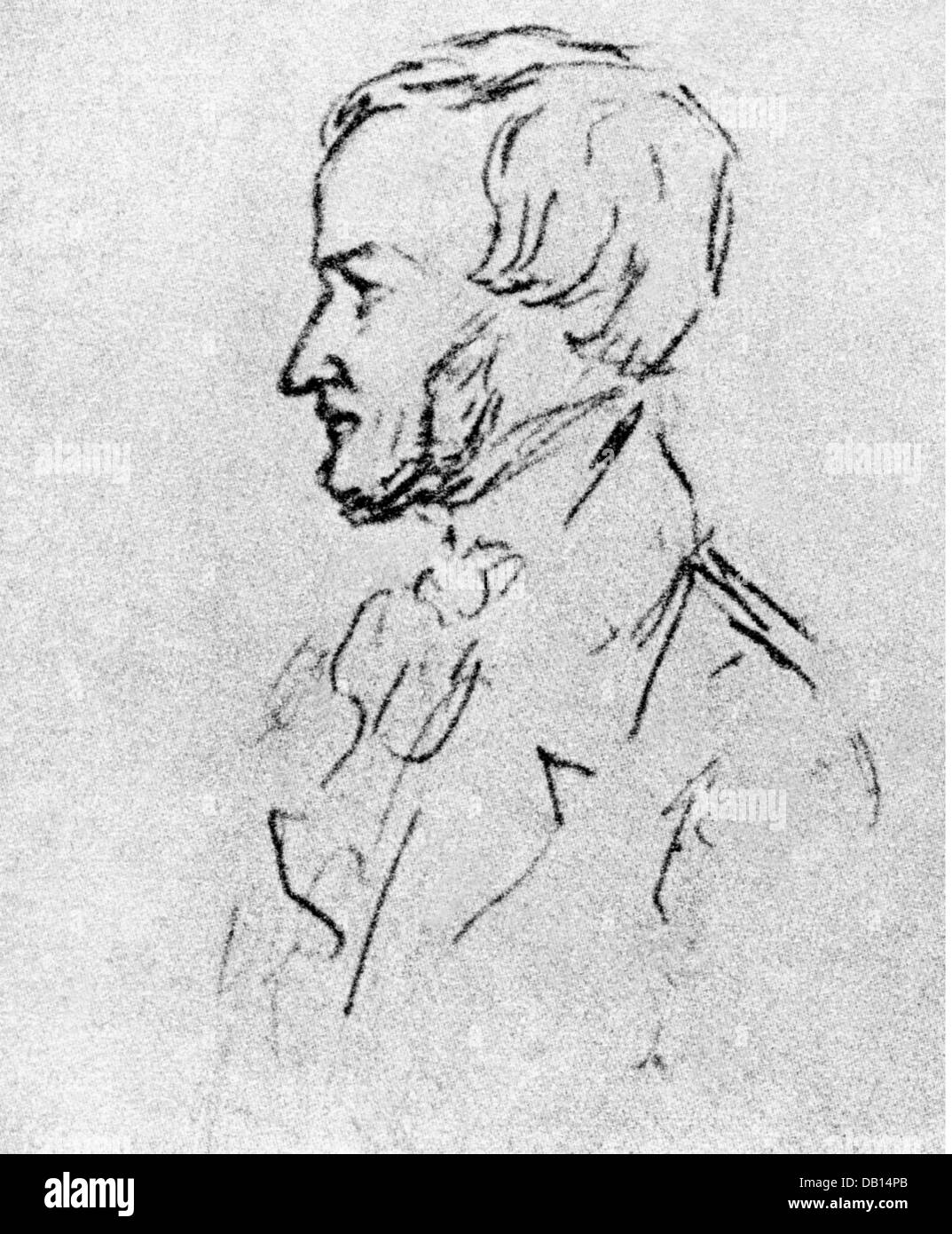 Wagner, Richard, 22.5.1813 - 13.2.1883, compositore tedesco, ritratto, durante il suo tempo a Dresda, disegno a matita, di Joseph Tichatschek (1807 - 1886), circa 1842 - 1949, Foto Stock