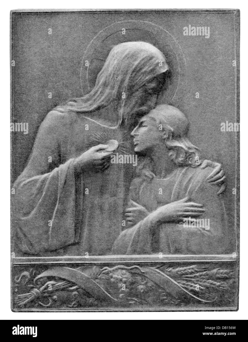Gesù Cristo, a mezza lunghezza, con bambino, badge, Stuttgarter Metallwarenfabrik Mayer & Wilhelm, famosa serie maschile, Stoccarda, circa 1900, Foto Stock