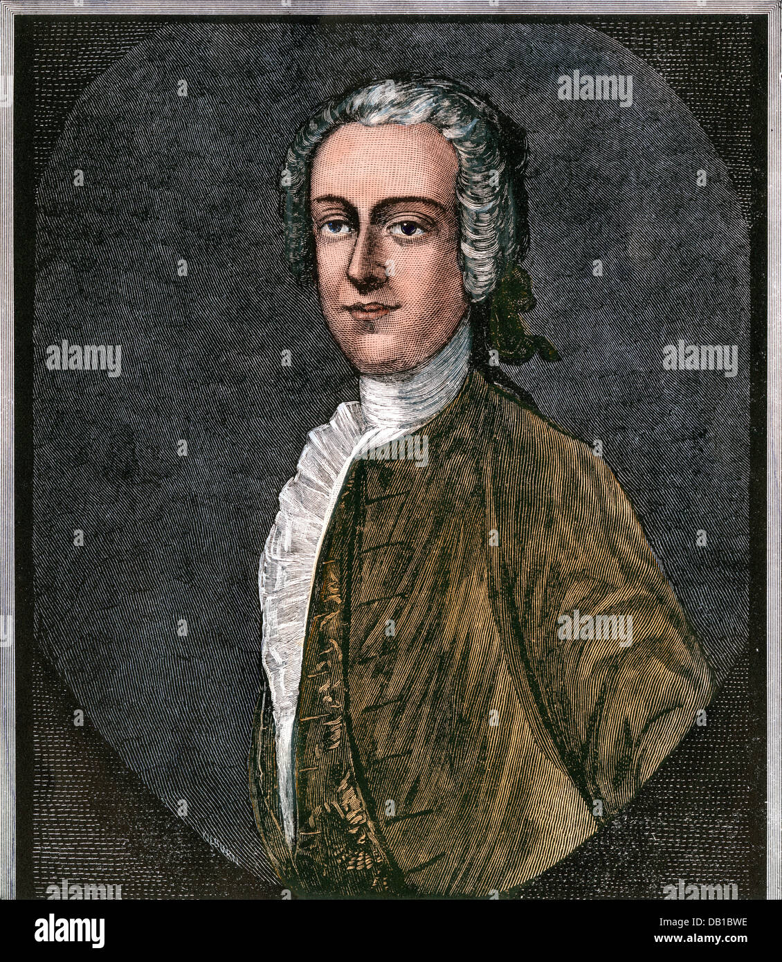 Thomas Hutchinson, Royal governatore del Massachusetts, 1770s. Colorate a mano la xilografia Foto Stock