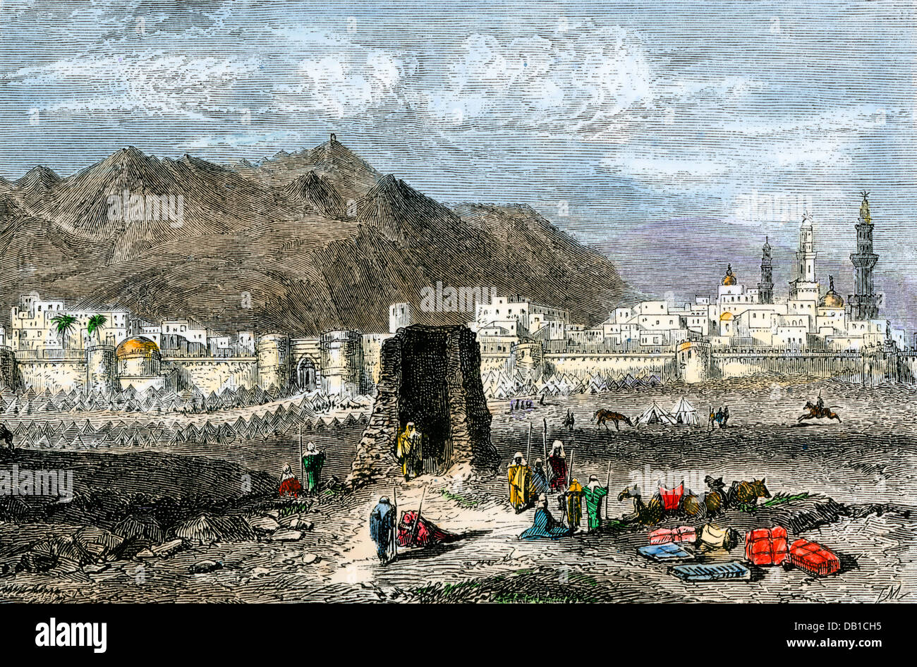 Tomba del Profeta Maometto, Medina, Arabia, 1800s. Colorate a mano la xilografia Foto Stock